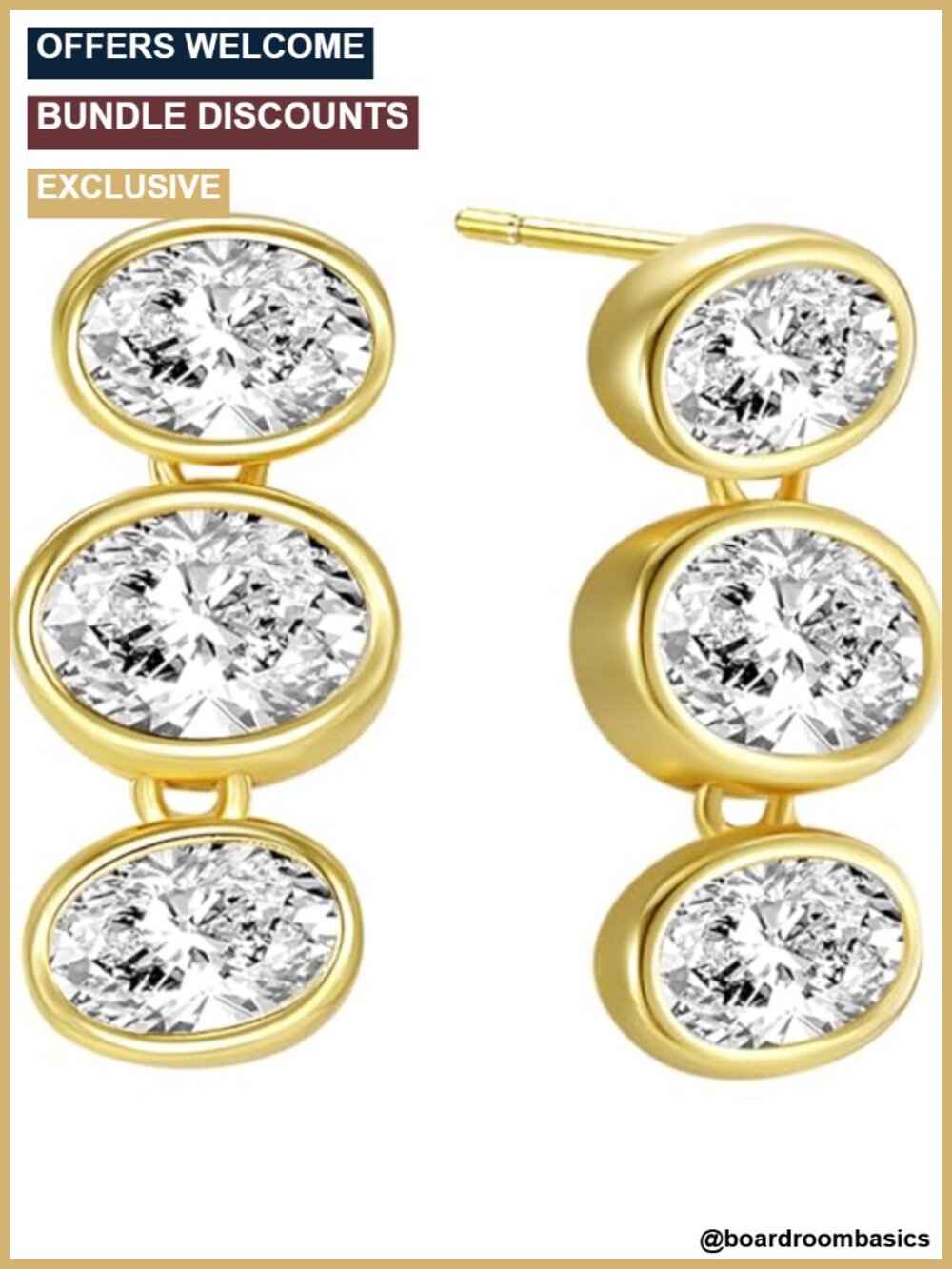 Sterling Silver Gold Plated Oval CZ Dangle Earrings